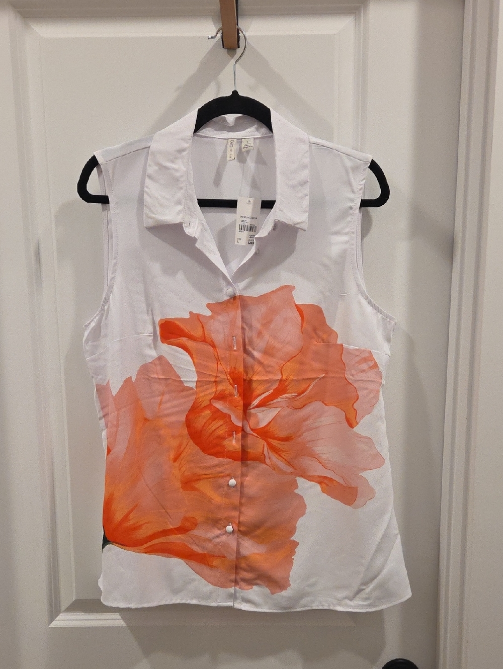 Cato Sleeveless White Top with Orange Floral Print